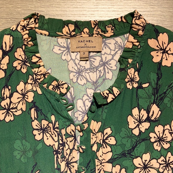 Anthropologie x Kachel Tristan Floral Smocked Blouse (Green) - Picture 4 of 6